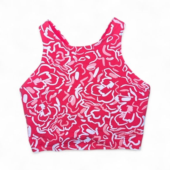 Athleta Conscious Crop Tank Abstract Floral Print Red Pink Women’s S - Picture 2 of 9